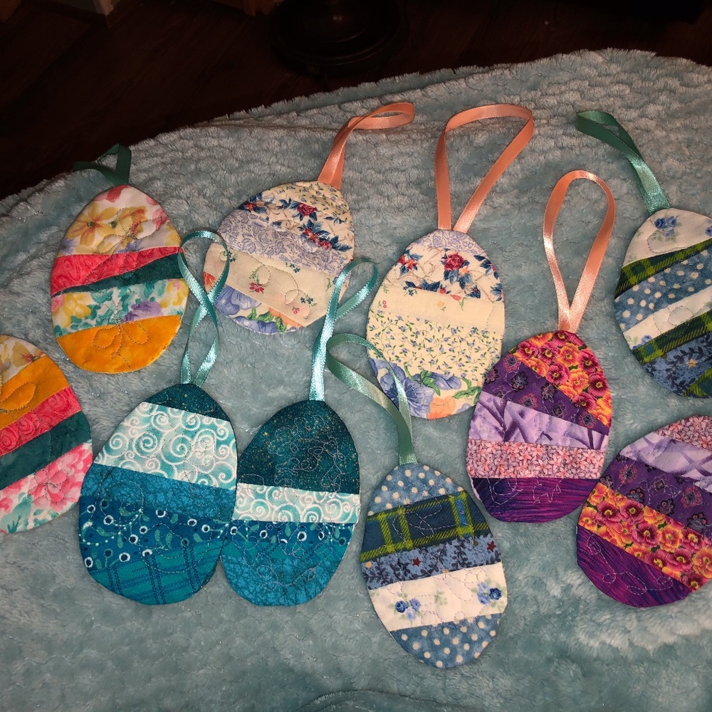 Handmade Quilted  Easter Egg Ornaments 2 pc 5 in.